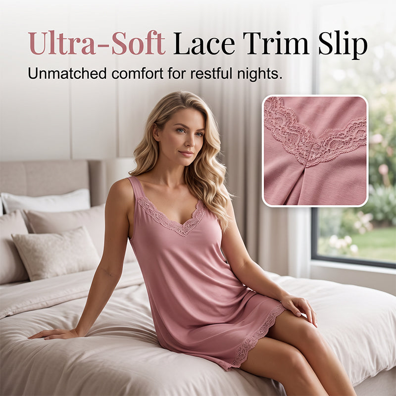 Dames Kanten V-Hals Nachthemd Losse Modal Slip Nachtkleding