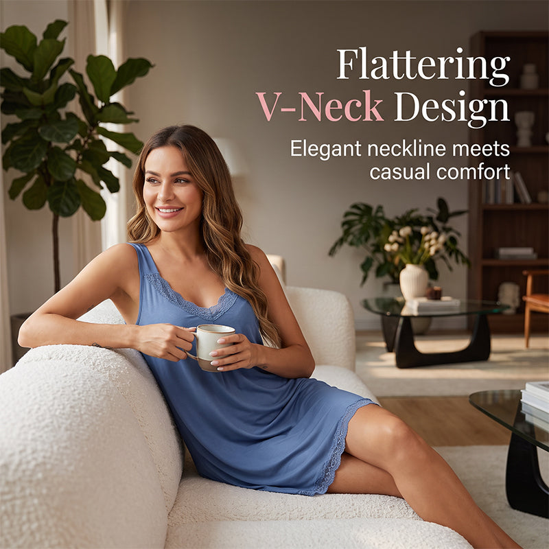 Dames Kanten V-Hals Nachthemd Losse Modal Slip Nachtkleding