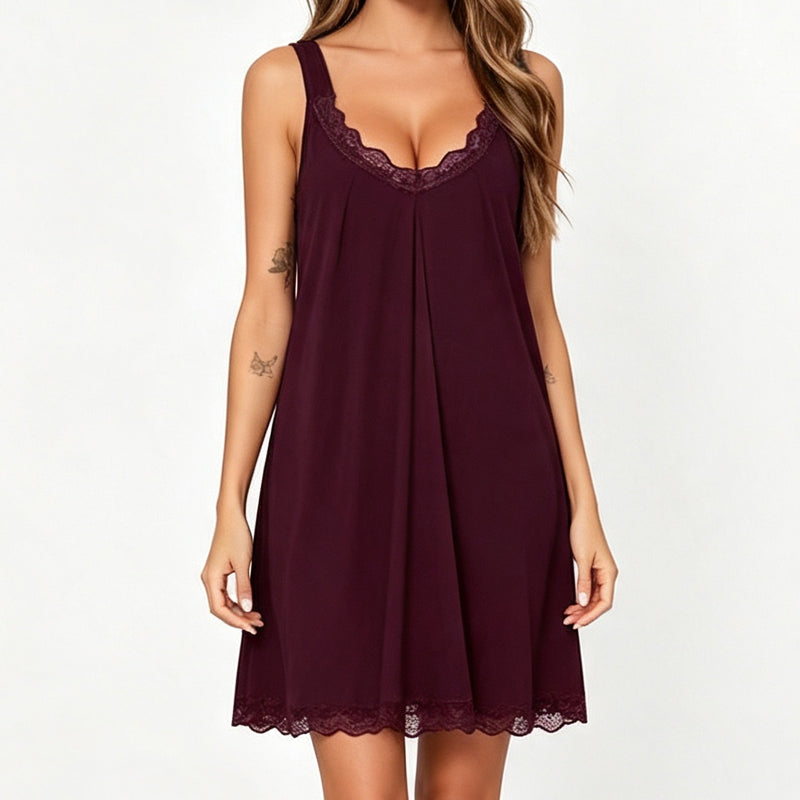 Dames Kanten V-Hals Nachthemd Losse Modal Slip Nachtkleding