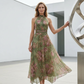 Elegante Bloemenprint Halternek Maxi Jurk