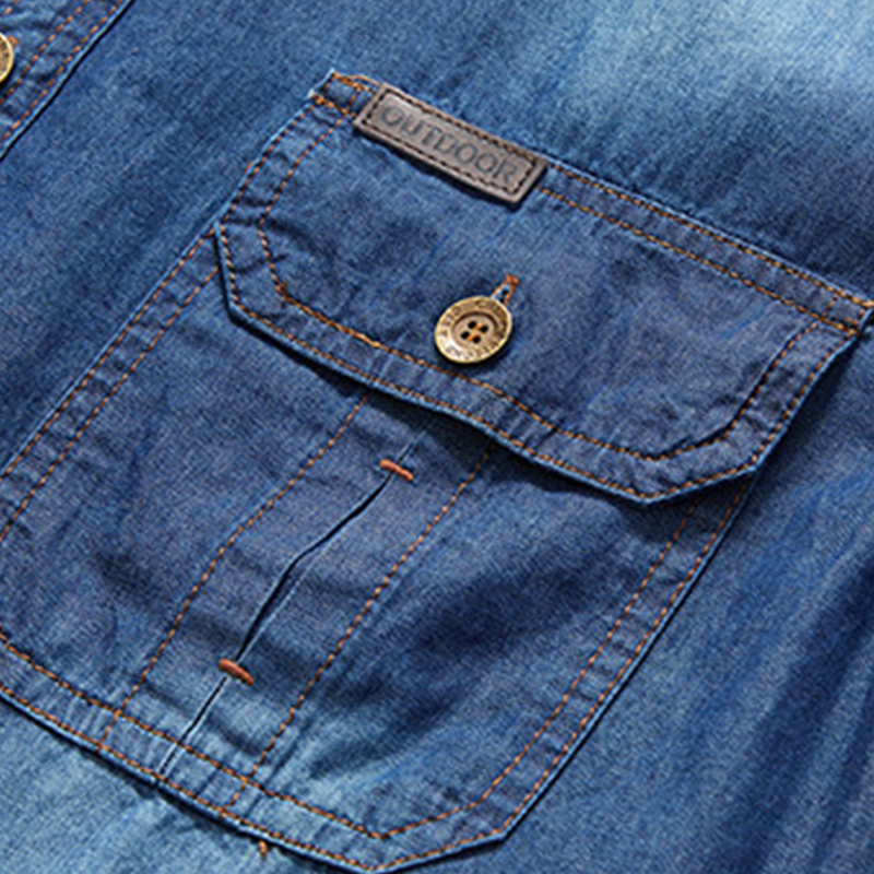 👕 Heren Casual Denim Kortmouw Overhemd | Zomerhit 2026 — Vintage Wash & Dubbele Borstzakken