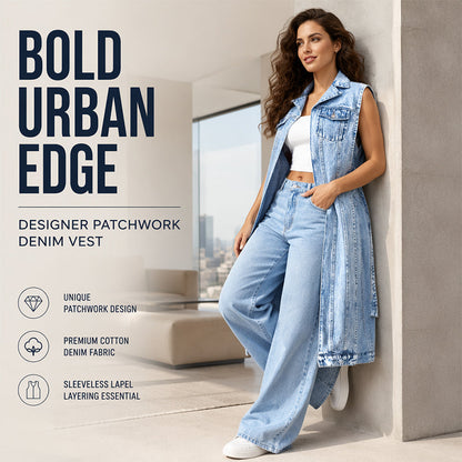 Dames Mouwloze Hoge Split Denim Vestjurk Longline Jeansjasje