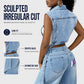 Dames Mouwloze Hoge Split Denim Vestjurk Longline Jeansjasje