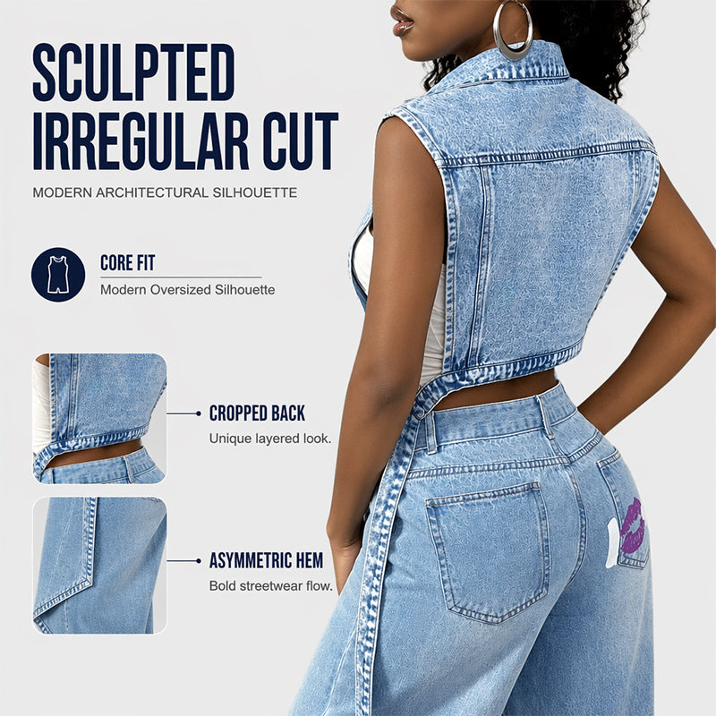 Dames Mouwloze Hoge Split Denim Vestjurk Longline Jeansjasje