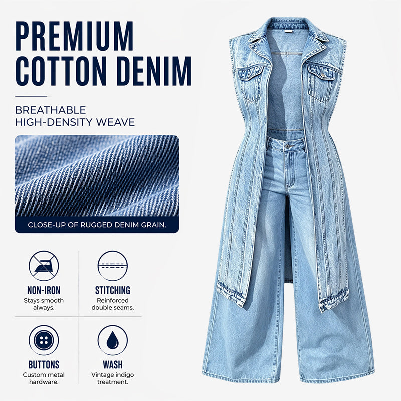 Dames Mouwloze Hoge Split Denim Vestjurk Longline Jeansjasje