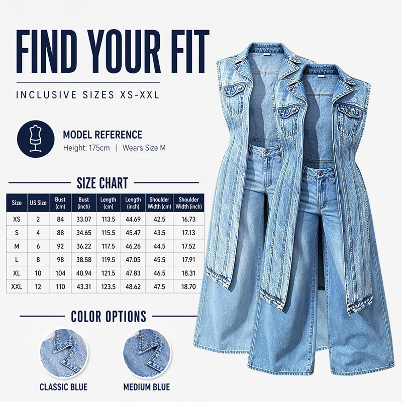 Dames Mouwloze Hoge Split Denim Vestjurk Longline Jeansjasje