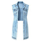 Dames Mouwloze Hoge Split Denim Vestjurk Longline Jeansjasje