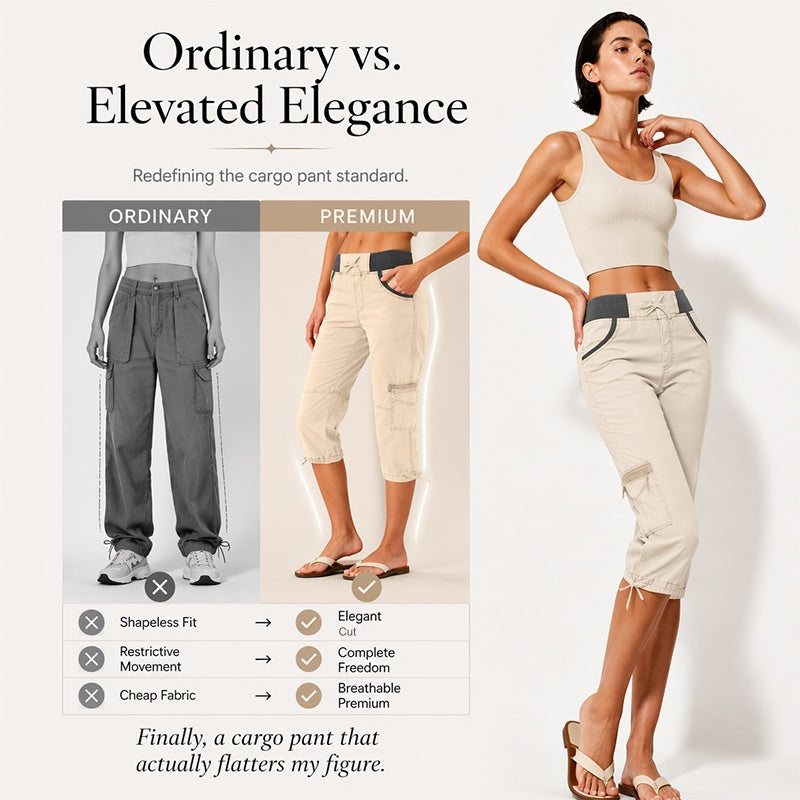 👖 Dames Cargo Capri Broek met Hoge Taille – Comfortabele Pasvorm, Praktische Zakken & Casual Stijl ✨