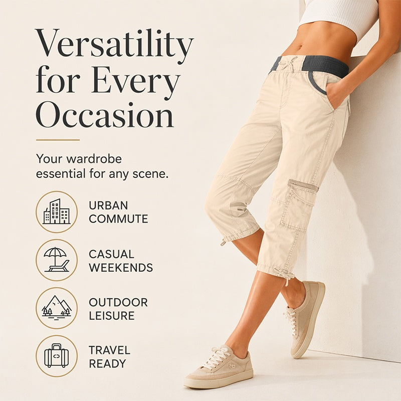 👖 Dames Cargo Capri Broek met Hoge Taille – Comfortabele Pasvorm, Praktische Zakken & Casual Stijl ✨