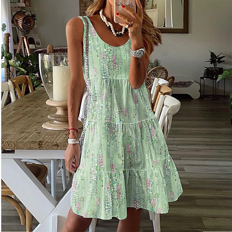 🌸 Mouwloze Midi-Jurk voor Dames – Ronde Hals & Gelaagde Details | Elegante Pasvorm voor Zomer, Dagelijks Gebruik & Feestjes ✨