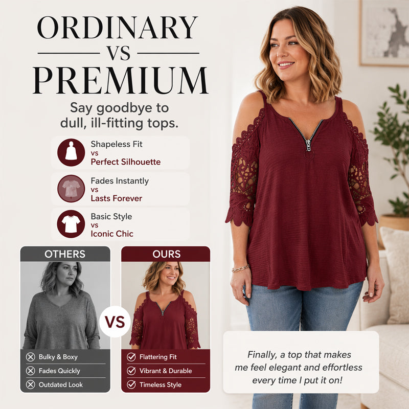 👗 Elegante Dames Top met Kant, Open Schouders & Ritssluiting – Luchtig, Comfortabel & Makkelijk te Combineren ✨