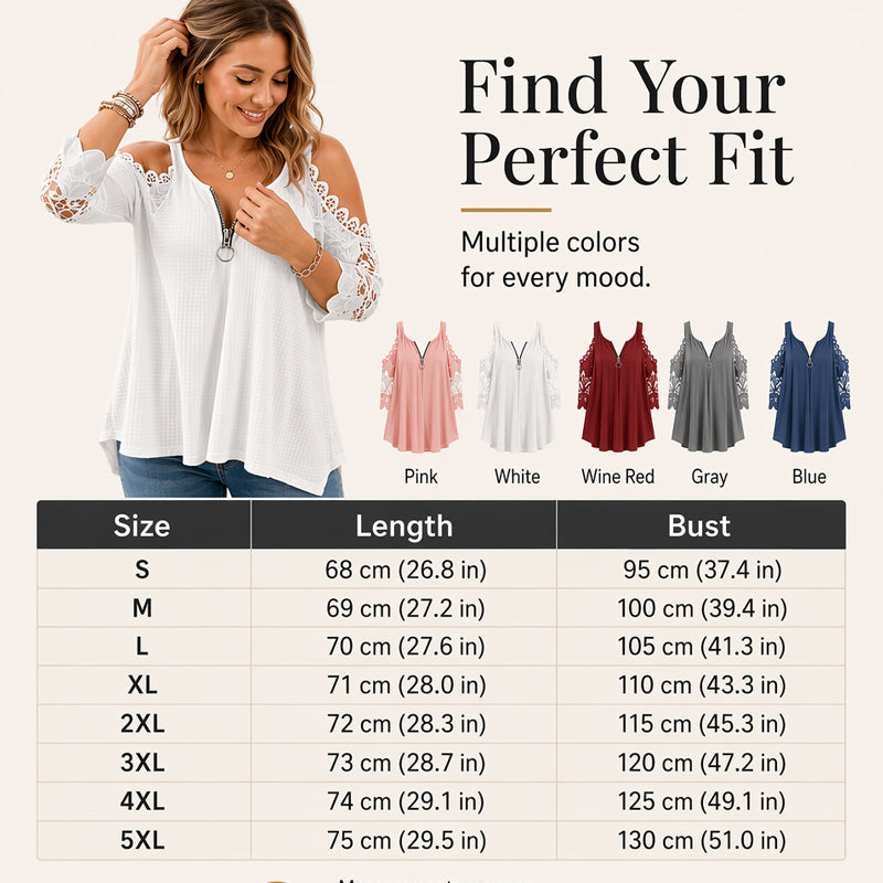 👗 Elegante Dames Top met Kant, Open Schouders & Ritssluiting – Luchtig, Comfortabel & Makkelijk te Combineren ✨