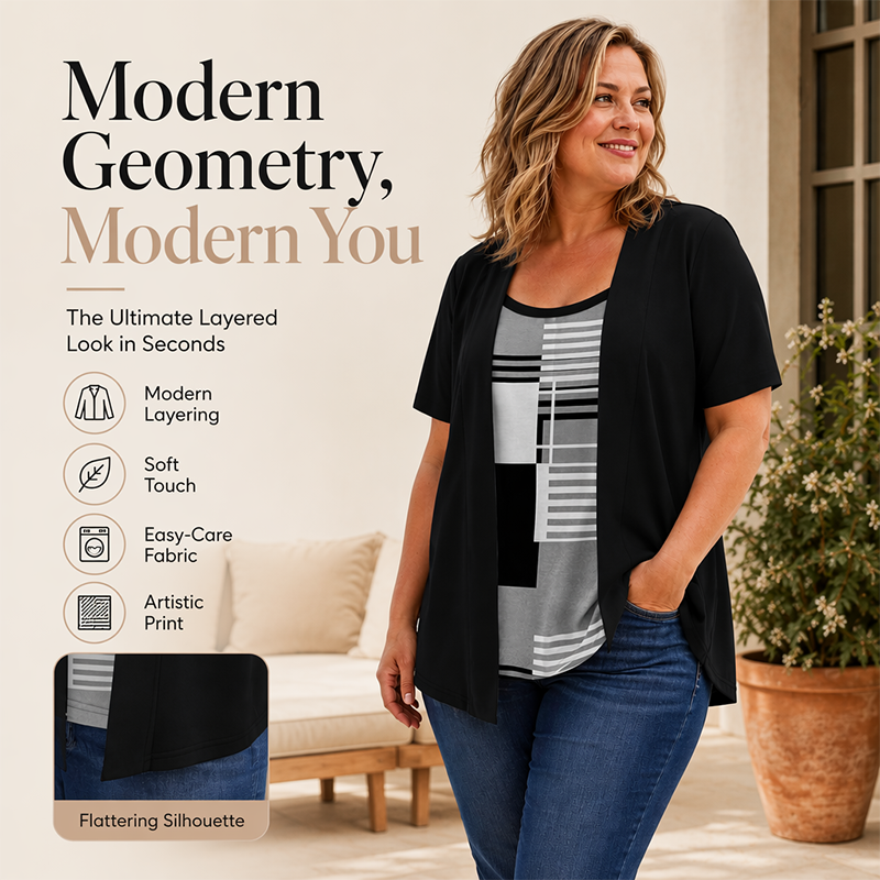🌸 Dames Top met Tweedelig Effect – Modern Kleurblok Design, Luchtig & Makkelijk te Combineren