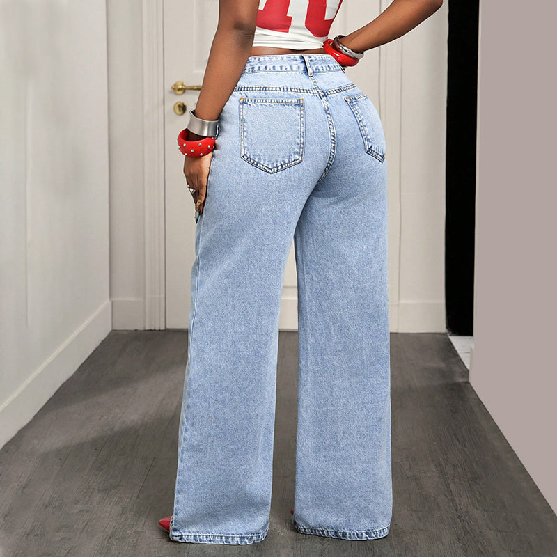 ⏳Tijdelijk Aanbod – Dames Asymmetrische Taille Wijde Pijp Jeans