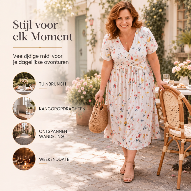 🔥 50% KORTING ✨ Bloemenjurk met V-Hals 👗Damesjurk met V-hals, bloemenprint en gedraaide taille
