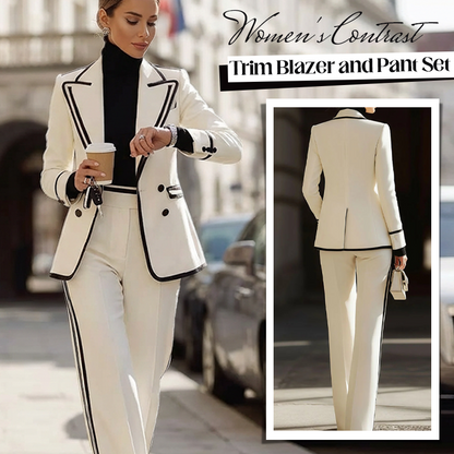 🔥Gratis verzending✈️Nieuw binnen & speciale aanbiedingen – Damesblazer en -broek met contrasterende afwerkingt