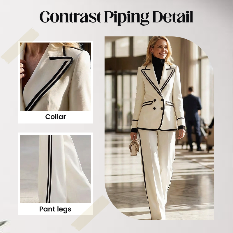 🔥Gratis verzending✈️Nieuw binnen & speciale aanbiedingen – Damesblazer en -broek met contrasterende afwerkingt