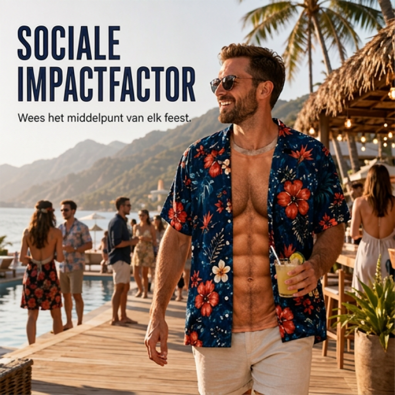 Hawaïaanans overhemd voor heren, tropische bloemenprint, korte mouwen, casual strand blouse met knopen