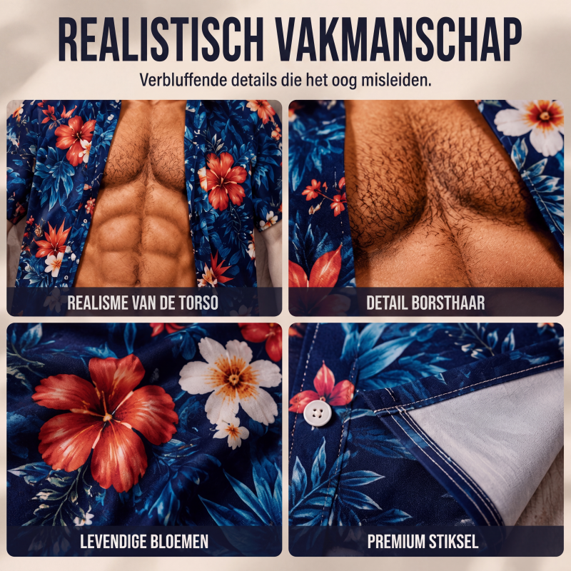 Hawaïaanans overhemd voor heren, tropische bloemenprint, korte mouwen, casual strand blouse met knopen