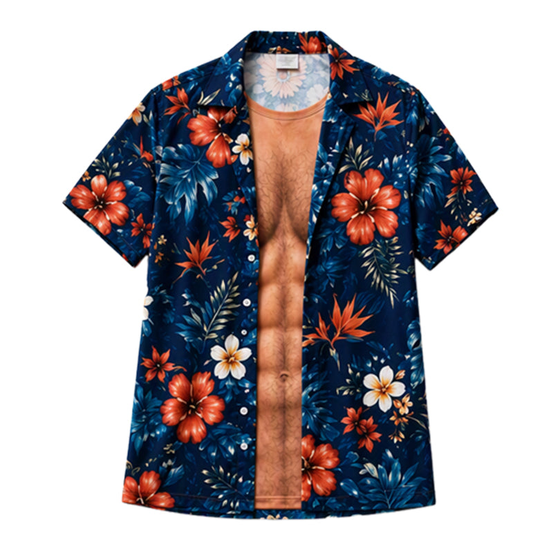 Hawaïaanans overhemd voor heren, tropische bloemenprint, korte mouwen, casual strand blouse met knopen