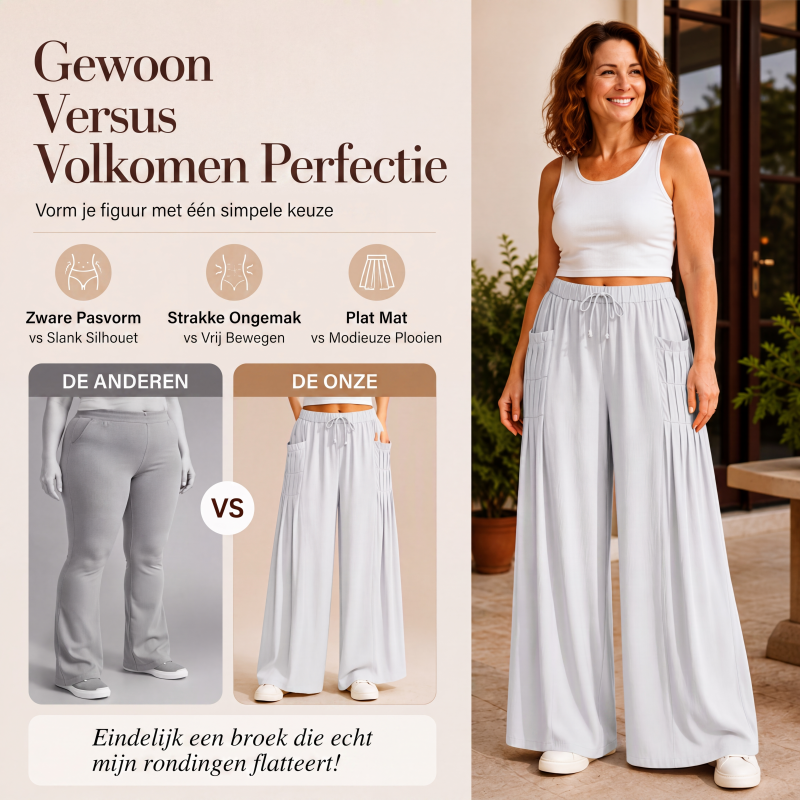 👖Wijde broek van katoen en linnen voor dames