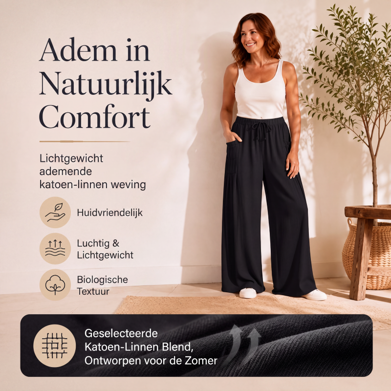 👖Wijde broek van katoen en linnen voor dames
