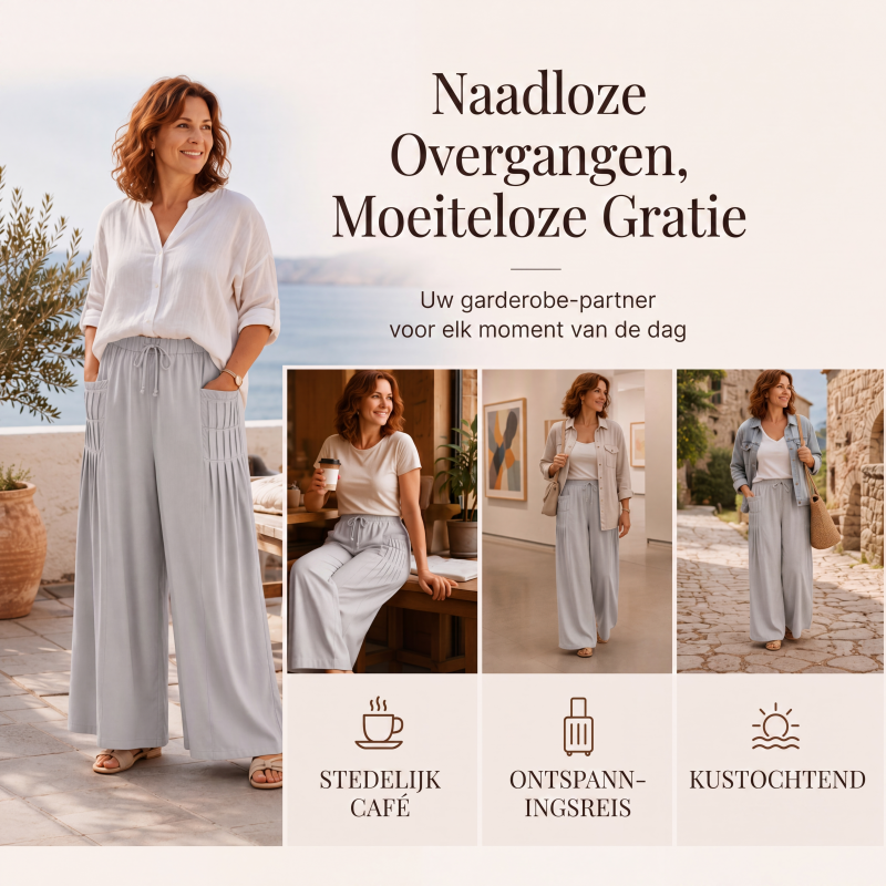 👖Wijde broek van katoen en linnen voor dames