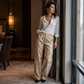 👖Dames hoge taille cargobroek, losvallende rechte pijpen utility broek met zakken
