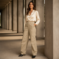 👖Dames hoge taille cargobroek, losvallende rechte pijpen utility broek met zakken