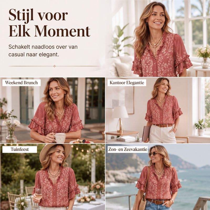 🛍️ Nieuw Binnen – Exclusieve Deal! ✨ Vintage Bloesem Blouse – Elegante Ruches & Comfort