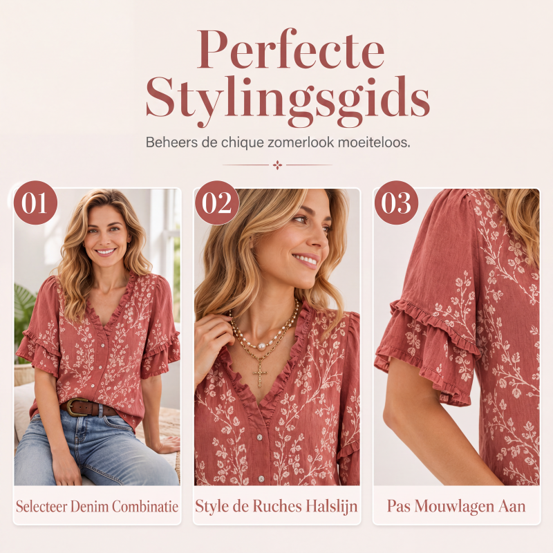 🛍️ Nieuw Binnen – Exclusieve Deal! ✨ Vintage Bloesem Blouse – Elegante Ruches & Comfort