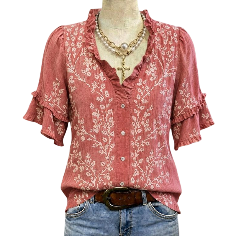🛍️ Nieuw Binnen – Exclusieve Deal! ✨ Vintage Bloesem Blouse – Elegante Ruches & Comfort