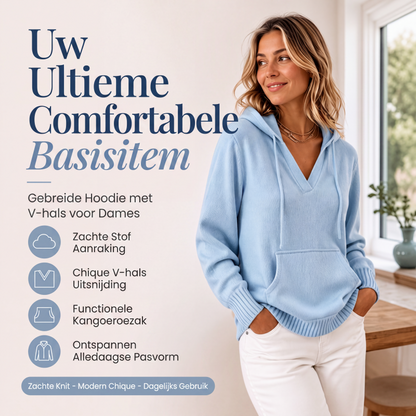 ⭐ Klantfavoriet💙 V-Hals Hoodie Dames – Zachte Knit & Comfort