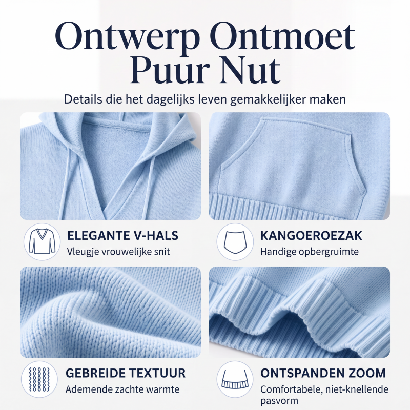 ⭐ Klantfavoriet💙 V-Hals Hoodie Dames – Zachte Knit & Comfort