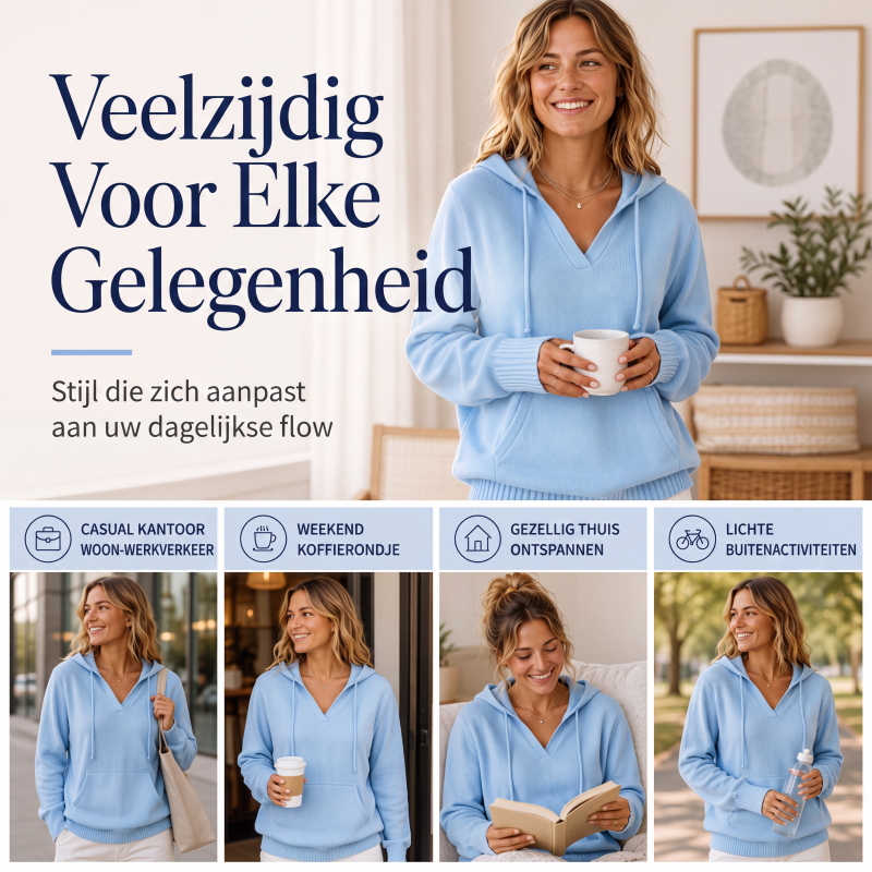 ⭐ Klantfavoriet💙 V-Hals Hoodie Dames – Zachte Knit & Comfort