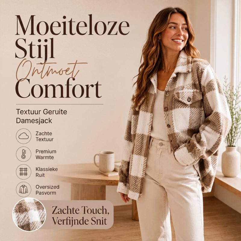 Geruit damesjack met knoopsluiting, comfortabel en warm