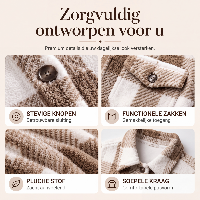 Geruit damesjack met knoopsluiting, comfortabel en warm