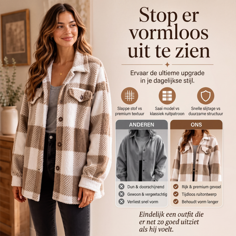 Geruit damesjack met knoopsluiting, comfortabel en warm