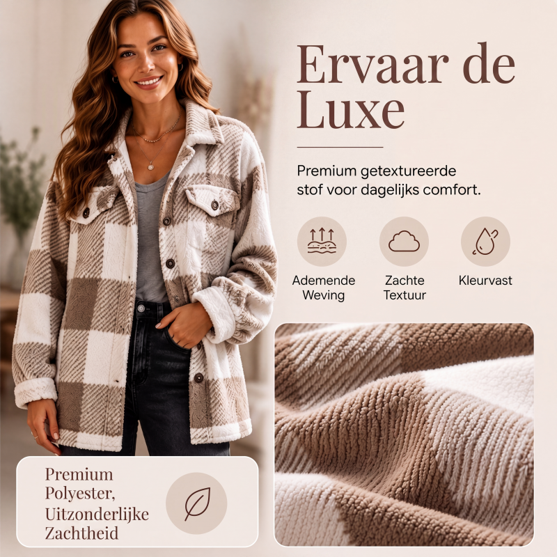 Geruit damesjack met knoopsluiting, comfortabel en warm