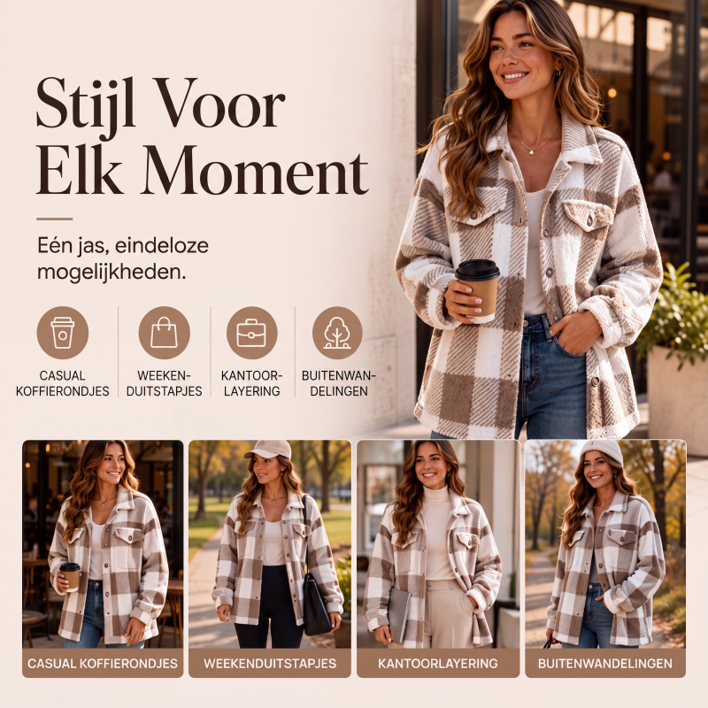 Geruit damesjack met knoopsluiting, comfortabel en warm