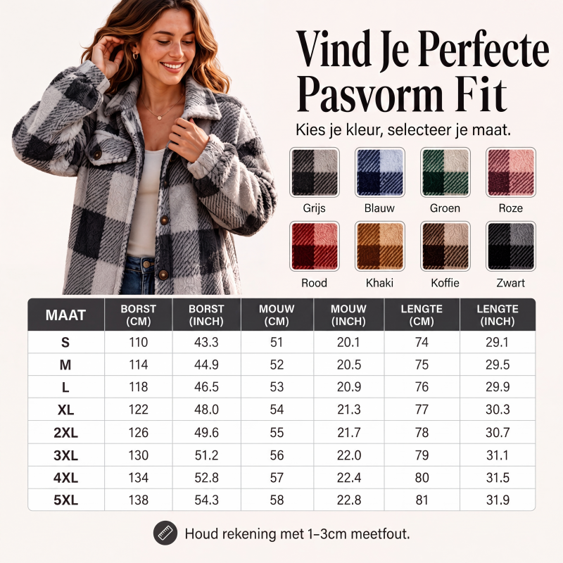 Geruit damesjack met knoopsluiting, comfortabel en warm