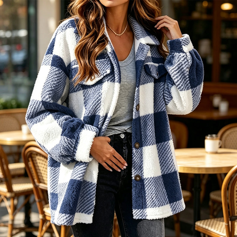 Geruit damesjack met knoopsluiting, comfortabel en warm