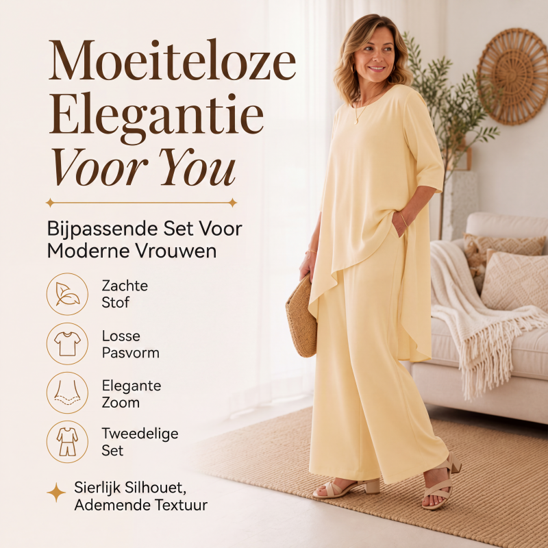 👗Chique asymmetrische top en wijde pijpen broekenset voor dames