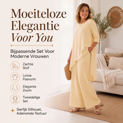 👗Chique asymmetrische top en wijde pijpen broekenset voor dames