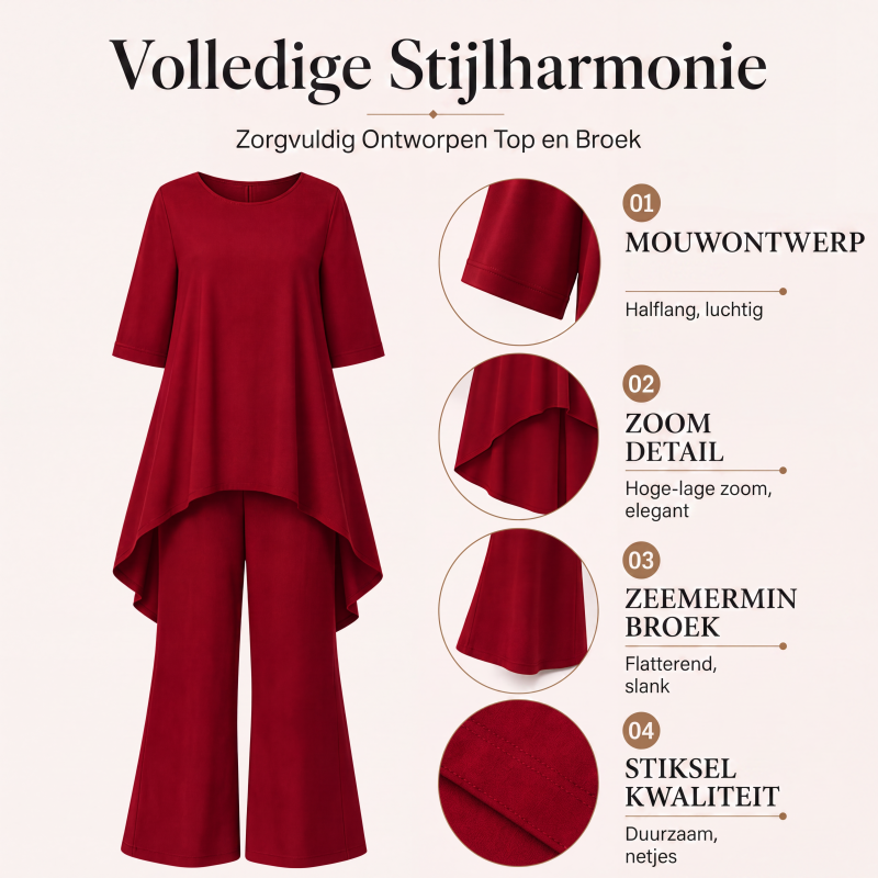 👗Chique asymmetrische top en wijde pijpen broekenset voor dames