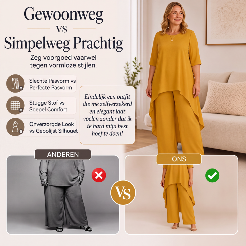 👗Chique asymmetrische top en wijde pijpen broekenset voor dames