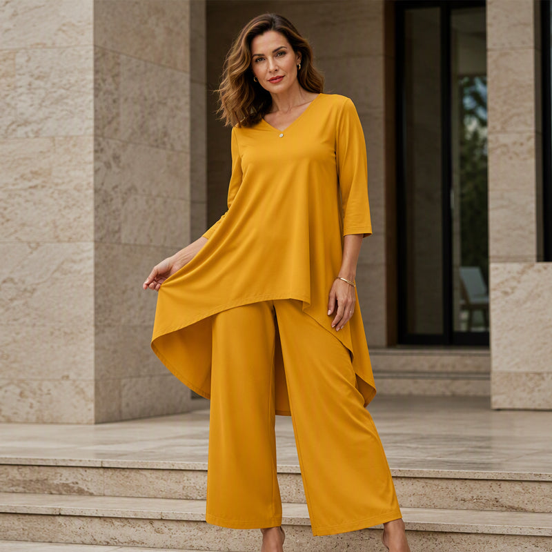 👗Chique asymmetrische top en wijde pijpen broekenset voor dames