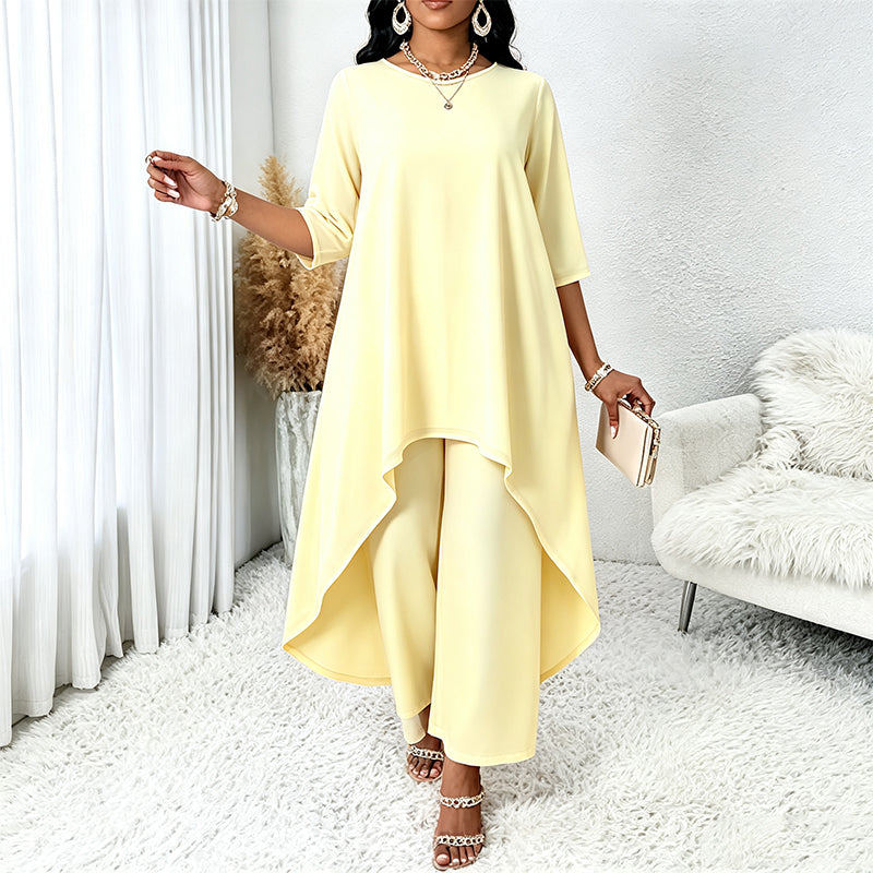 👗Chique asymmetrische top en wijde pijpen broekenset voor dames