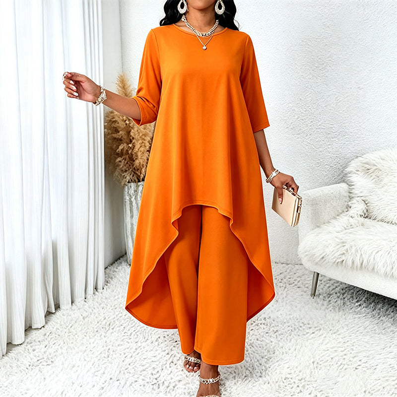 👗Chique asymmetrische top en wijde pijpen broekenset voor dames
