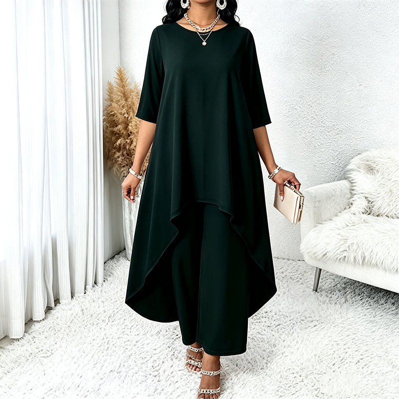 👗Chique asymmetrische top en wijde pijpen broekenset voor dames